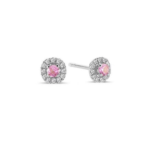 Sofia øreringe i 14 kt hvidguld fra Nuran med pink safir og 0,12 ct diamanter